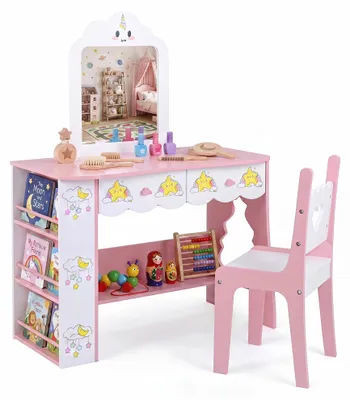 Produktbild von KOMFOTTEU Wolkenförmiger Kinderschminktisch mit Spiegel, Weiß