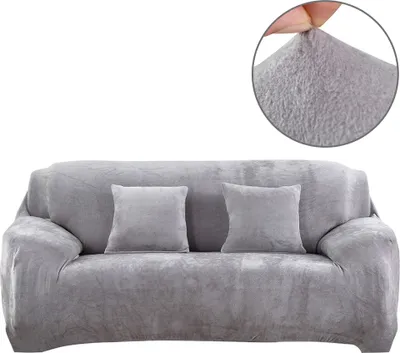 Obrázek produktu pro Elastický potah na pohovku Potahy na pohovku Silný sametový potah na pohovku Potah na pohovku Plyšové potahy na pohovku Chránič nábytku（Stříbrný, 3místný (185-230 cm)）