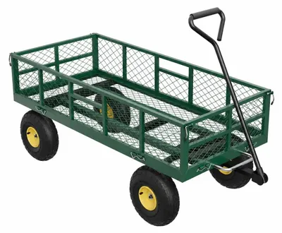 Produktbild von Gartenwagen - Stahlkippwagen für Garten und Hof - Kippfunktion - Abnehmbare Gitterwände - Tragfähigkeit 408 kg - 25-cm-Reifen - Grün