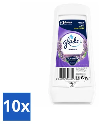 Imagen del producto de 10 unidades de ambientador en gel Glade, aroma lavanda y aloe vera, 150 g, pack económico