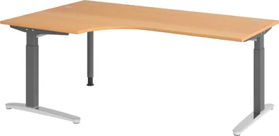Produktbild von bümö Schreibtisch Serie-XB - Nachbildung: Buche, Größe: Eckschreibtisch 200 x 120 cm, Gestell: Graphit/Alu poliert