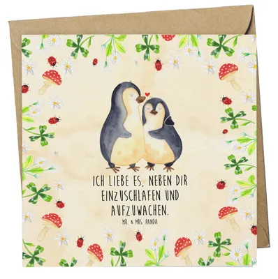 Produktbild von Mr. & Mrs. Panda Grußkarte Pinguine Einschlafen - Naturpapier - Geschenk, faltkarte, Freund, Ehefrau, Jahrestag, doppelkarte, Hochzeitstag, Valentinstag, Glückwunschkarte