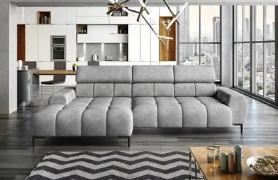 Produktbild von DOMO-HOME Ecksofa PLAZA Mini mit Elektrischer Sitzverstellung 270x177cm | Moderner Stil |Hoher Komfort | Verstellbare Kopfstützen | Farbe hellgrau Salvador | Links