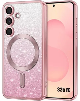 Image de Coque pour Samsung Galaxy S25 FE avec Protection Objectif et Cercle Magnétique - Rose Pailleté