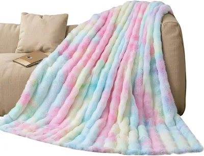Produktbild von （160×200cm）Doppelseitige Decke Regenbogen Kuscheldecke Kaninchenfel Plüsch Flauschige Decke Deckedickes Flanell Multifunktionale Sofadecke Weiche Warme Geeignet für Betten und Sofas