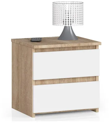 Produktbild von Nachttisch – Beistelltisch – Nachtschrank – 2 Schubladen – Sonoma Eiche / Weiß – 40 x 40 x 35 cm – Praktischer Nachttisch mit 2 Schubladen