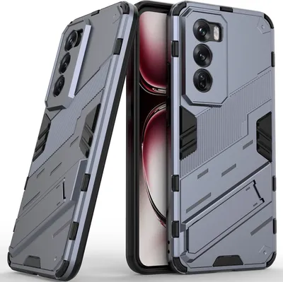 Produktbild von Armor Hülle für Oppo Reno12 Hybrid PC TPU Bumper Stoßfestes Schutzhülle mit Standfunktion Grau