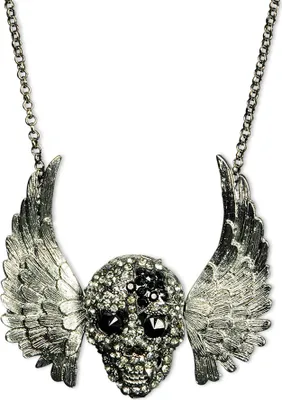 Produktbild von Silberne Halskette mit Strass Totenkopf und Engelsflügeln