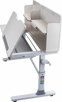 Produktbild von Mitwachsender Kinderschreibtisch Sören – ergonomischer Jugendschreibtisch, höhenverstellbar und neigbar – mit Schublade, Buchstütze und Ablagen – Weiß