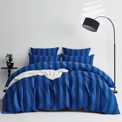 Obrázok produktu pre Sada posteľnej bielizne 135x200 cm, tmavomodrá, prúžkovaná, bavlna, 2-dielna, so zipsom