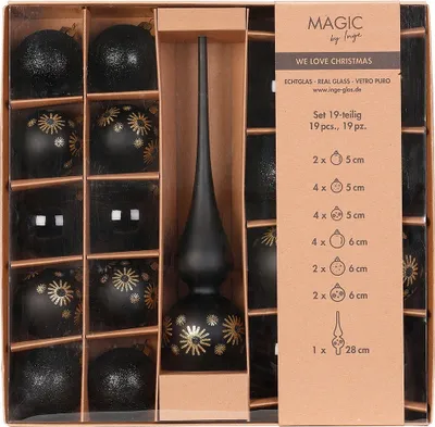 Produktbild von Weihnachtskugeln Glas 5-6cm mit Spitze 19er Set - Ebony Black