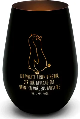 Produktbild von Mr. & Mrs. Panda Kerzenglas Pinguin marschieren - Schwarz - Geschenk, Teelichthalter, Applaus, Familie, Unausgeschlafen, Pinguine, Laterne, Kerzenhalter, Bruder