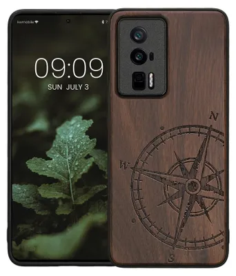 Produktbild von kwmobile Handyhülle für Xiaomi Poco F5 Pro 5G Hülle Holz - Case mit TPU Bumper - Stoßfestes Hardcase - Schutzhülle Cover in Dunkelbraun