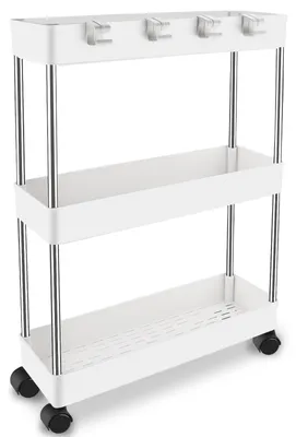 Immagine prodotto di Omgoods - Carrello con 3 ripiani, ideale per cucina, bagno o ufficio, dotato di ruote