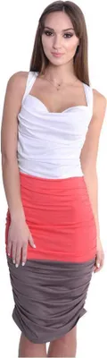 Produktbild von Kleid Sommer-Kleid mit Raffungen ; Weiß-Koralle M/L 38/40