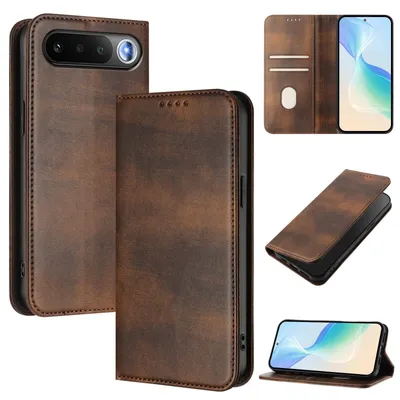 Obrázek produktu pro Pouzdro pro Realme 16, vintage kožené pouzdro s RFID ochranou, přihrádkami na karty, stojánkem Hnědý