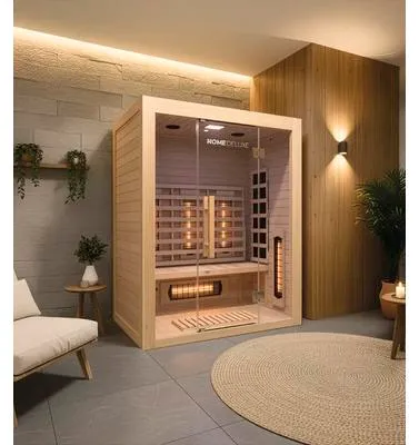 Zdjęcie produktu dla HOME DELUXE - Kabina na podczerwień SAHARA L - 150 x 120 x 190 cm - dla 2 - 3 osób, 6 grzejników o pełnym spektrum, drewno: cykuta I Sauna na podczerwień, sauna, kabina grzewcza, podczerwień