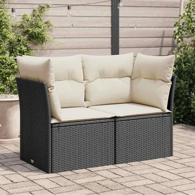 Image de vidaXL Canapé de jardin avec coussins 2 places noir poly rotin
