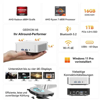 Produktbild von Gaming Mini PC AMD Ryzen 7 6800HS 16GB DDR5 1TB SSD Windows 11 Pro Gaming und Content Creation Mini-Computer