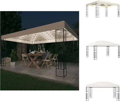 Produktbild von vidaXL Pavillon mit LED-Lichterkette 3x4 m Creme Stoff -  Pavillons & Partyzelte