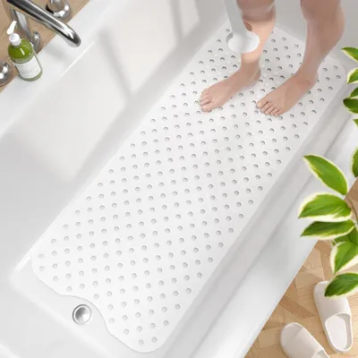 Obrázek produktu pro Protiskuzová podložka do vany, rozměry 101 x 40 cm, bílá barva, bez BPA, odolná proti plísním, lze prát v pračce
