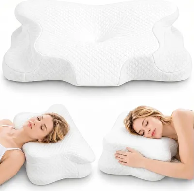 Immagine prodotto di Cuscino cervicale in memory foam - Cuscino ortopedico - Supporto cervicale per il sonno - Si adatta alla forma del corpo - 62x40x13 cm - Bianco