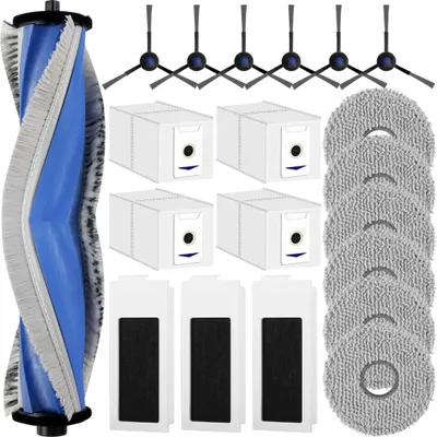 A collection of cleaning accessories for a robot vacuum cleaner, laid out on a white background.