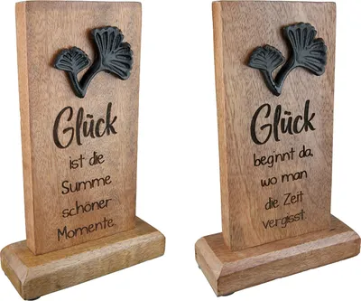 Produktbild von Gilde Standrelief, rechteckig, "Ginkgo", Ginkgomotiv, Spruch, Mangoholz, naturfarben, L. 5 cm, B. 15 cm, H. 32.5 cm 51708 4063387517086 2 Stück (2-fach sortiert)