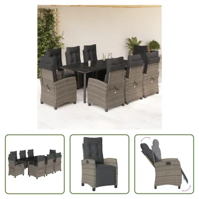 Produktbild von The Living Store 9-tlg. Garten-Essgruppe mit Kissen Grau Poly Rattan