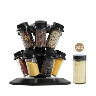 Image de Étagère à épices pivotante pour 12 bocaux – Support à épices peu encombrant et de grande capacité pour la cuisine, le réfrigérateur, le garde-manger et le restaurant