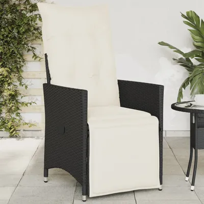 Produktbild von Design Gartensessel Verstellbar mit Kissen Schwarz Poly Rattan, Gartenstühle 2024 Neu