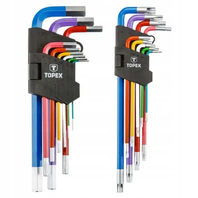 Produktbild von TOPEX Innensechskant Satz 18tlg | Torx T10 -T50 und Hex 1,5 mm - 10 mm | Multicolour Innensechskant aus Cr-V-Stahl