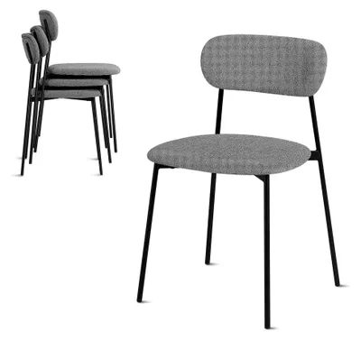 Produktbild von Esszimmerstühle 4er Set, Küchenstühle, Polsterstuhl für Esszimmer, Küche und Wohnzimmer, Metallbeine, Leinensitz, Dunkelgrau