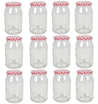 Produktbild von 12 x Einmachglas 900ml Vorratsglas Einweckglas Konserve Schraubdeckel kariert