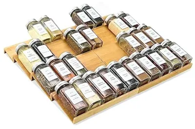 Produktbild von Gewürzschubladen-Organizer, 8-teiliges Bambus-Set, 4 Ebenen, 45,7 x 40 cm