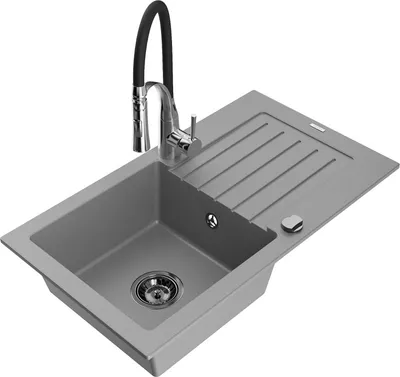 Produktbild von Mexen Pablo 1 Becken-Granitspüle mit Abtropffläche und Mischbatterie Aster, Grau - 6510-71-73450-07-B