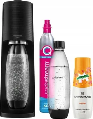 Obrázok produktu pre SODASTREAM Terra Black Saturator + CO2 bombička 2 fľaše Fuse 1L Mirinda sirup Čierny