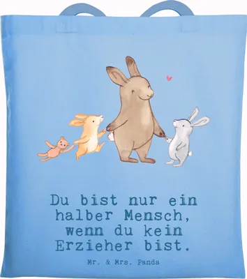 Produktbild von Mr. & Mrs. Panda totebag Erzieher Herz - Sky Blue - Geschenk, Witzig, Tote Bag, Tasche, Jutetasche, Beruf, Shopping, Pädagoge, Lustig, Laptoptasche, Ausbildung, Uni