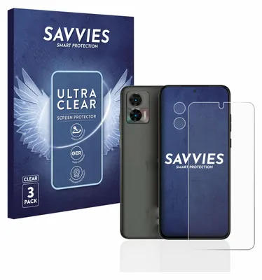 A product shot showing a phone case and screen protector packaging next to a smartphone.