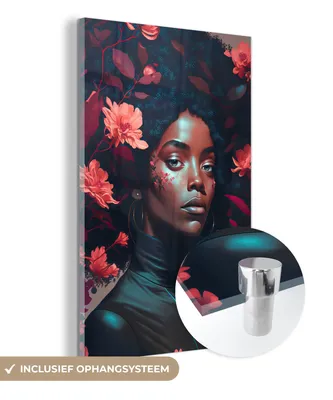 Obrázok produktu pre MuchoWow® Sklenené obrazy - obrazy na stenu - fotografie na skle kvety - žena - portrét - ilustrácia 80x120 cm dekorácia na stenu zo skla - akrylový sklenený obraz - akrylové obrazy - Spálne