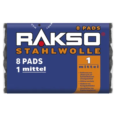 Produktbild von RAKSO Stahlwolle Pads Sorte 1 Mittel 1 x 8 Stück