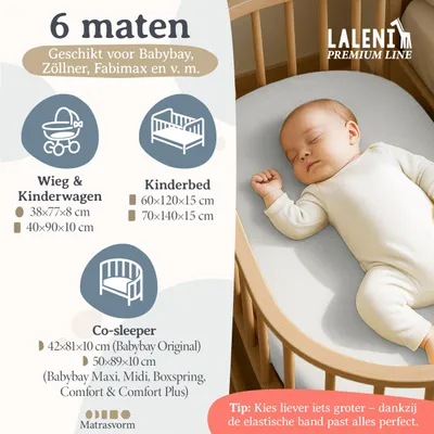 Productafbeelding van Laken voor wieg, 77x38 cm, 100% katoen, ademend, geschikt voor babybed