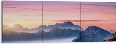 Produktbild von Bild auf Leinwand - Leinwandbild - 3 Teile - Westen Sonne Berge - 150x50cm - Wand Bild - Wanddeko - Wandbilder - Leinwanddruck - Bilder - Wanddekoration - Leinwand bilder - Wandbild - CA150x50-4525