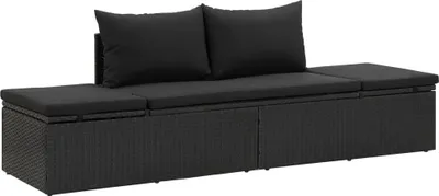 Image de vidaXL Chaise longue avec support Poly rotin noir