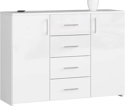 Obrázok produktu pre BDW Komoda s vysokým leskom, 4 zásuvky, 2 dvierka, 110x80 cm, biela