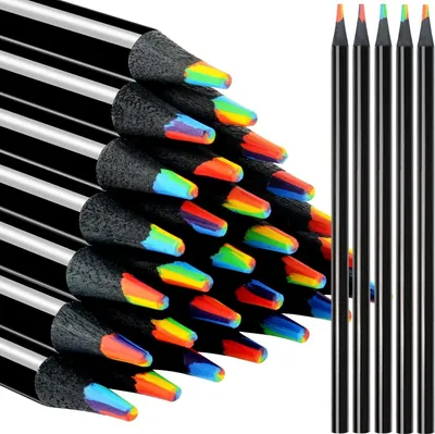 Produktbild von nsxsu Regenbogen Buntstifte, 7 in 1 schwarze hölzerne Regenbogenstift, mehrfarbige Bleistifte sortierte Farben Art Supplies für Kinder Zeichnung Färbung Skizzieren Schule Klassenzimmer(12 Stücke)