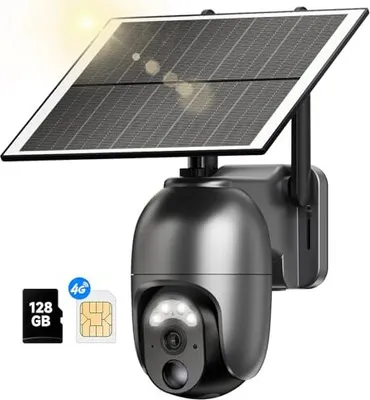 Produktbild von 4G LTE Outdoor Solar Surveillance Camera SIM-Karte & 128 GB 2K HD PTZ Wireless ohne WLAN-Akku, 355 °/100 ° Dreh, Farb Nachtsicht, 2-Wege