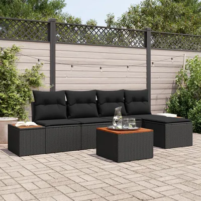 Immagine prodotto di vidaXL Set di divani da giardino con cuscini e contenitore 6 pezzi Nero Polyrattan