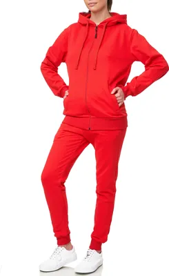 Produktbild von Damen Jogginganzug einfarbig 100% Baumwolle 586 Rot 3XL