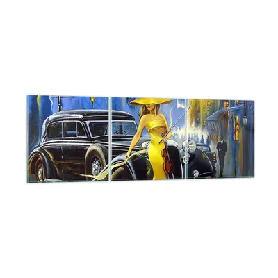 Produktbild von Bilder auf glas - frau retro stil - 150x50cm - Glasbilder - Wandbilder - Kunstdruck - zum Aufhängen bereit - Wanddekoration aus Glas - Glas Bilder - Wandbild auf Glas - 3 Teile - GCA150x50-3449